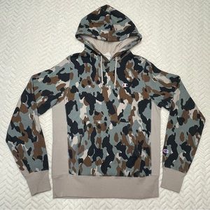 Champion Mens Sweatshirt Medium Camo Reverse Weave Hoodie Pullover